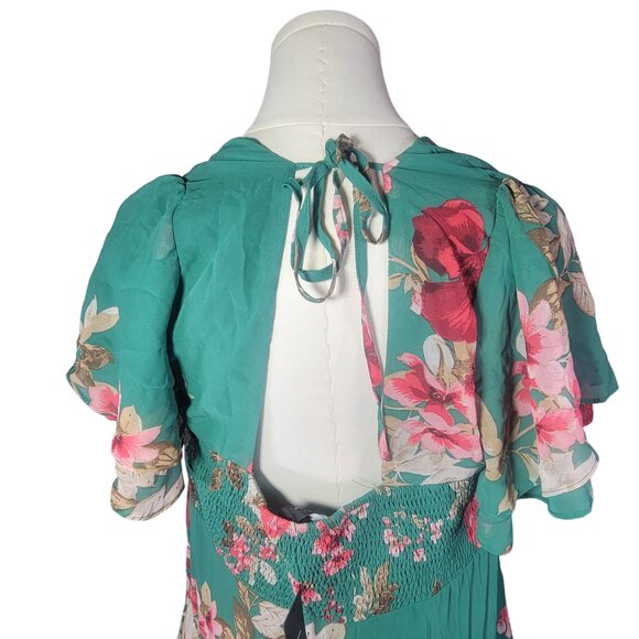 Lulus Midnight Mood Teal Green Floral Print Tiered Maxi Dress Size XL - Picture 6 of 9
